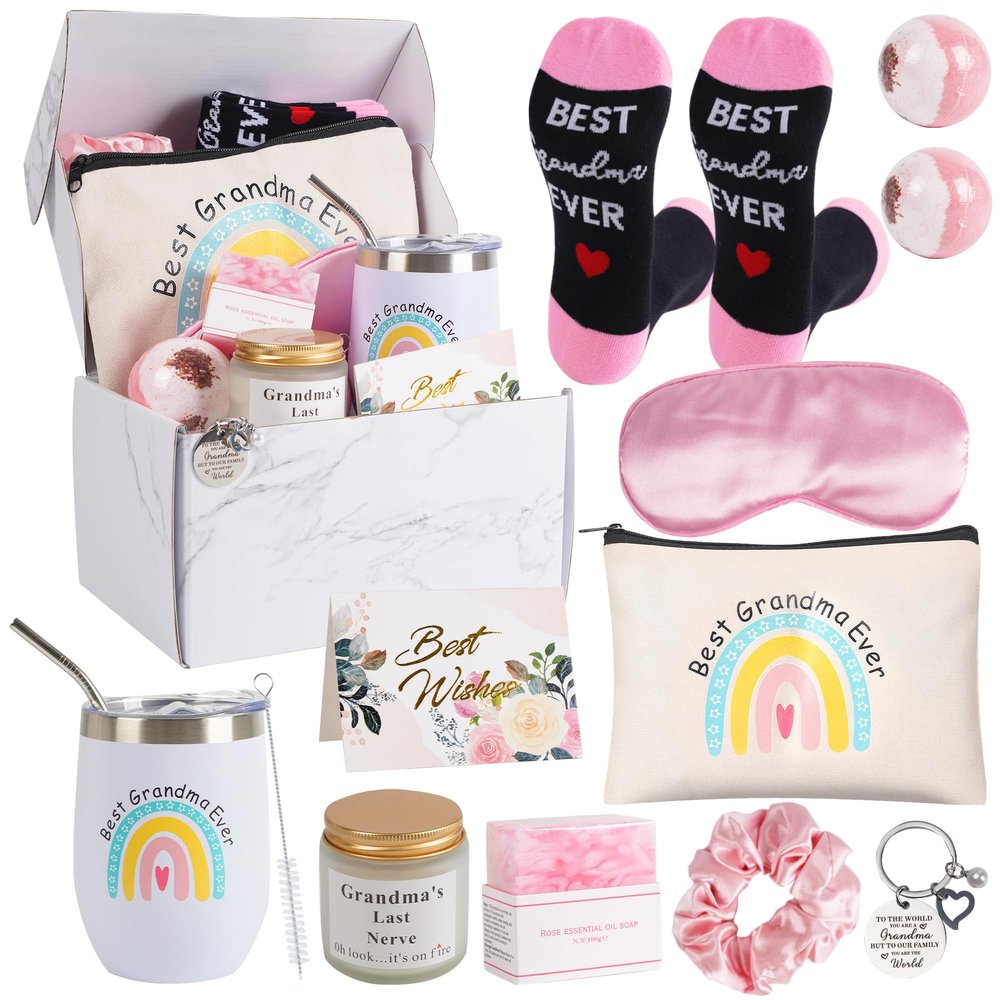 12 Pieces Grandma Gifts Box,Christmas Gifts for Grandma from Granddaughter Grandson,Nana Gift Basket Grandma Birthday Gift for Gigi Grandmother