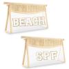 2 Pcs Boho Straw Clear Makeup Letter Pouch, Sunscreen SPF Bag Pouch, Waterproof Beach Toiletry Bag Accessories for Women view 1