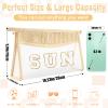 2 Pcs Boho Straw Clear Makeup Letter Bag BEACH Pouch, Sunscreen Bags for Beach Travel Small Cute Chenille Letter SPF Bag Pouch,Waterproof Beach Toiletry Sun Bag Best Beach Accessories for Women(SUN) view 2
