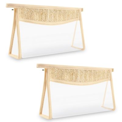 2 Pcs Boho Clear Makeup Bag Cosmetic Zipper Pouch Purse, Clear Toiletry Bags Travel Small Preppy Cute Chenille Letter Bag, Transparent Waterproof Clutch Make Up Organizer Storage Bag for Women Girls