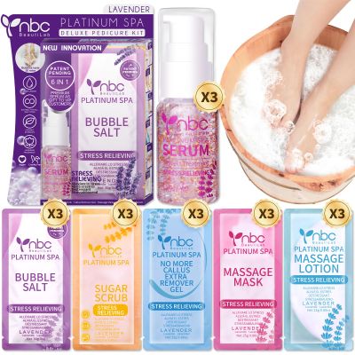 nbc BeautiLab Pedicure Foot Soak Set - Upgraded 6 in 1 Foot Spa, Foot Bath Spa, Pedicure Kit for Tired & Dry Cracked Feet, Athletes Feet, Bad Odor, Softens Calluses (3 Set Lavender)