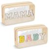 2 Pcs Chenille Letter Clear Makeup Bag Mama Baby Pouch, Mama Baby Hospital Duffle Bag Clear Diaper Bag Organizing Pouches with Zipper, Travel Baby Toiletry Bag Nylon Cosmetic for Women Girl(MAMA+BABY) view 1