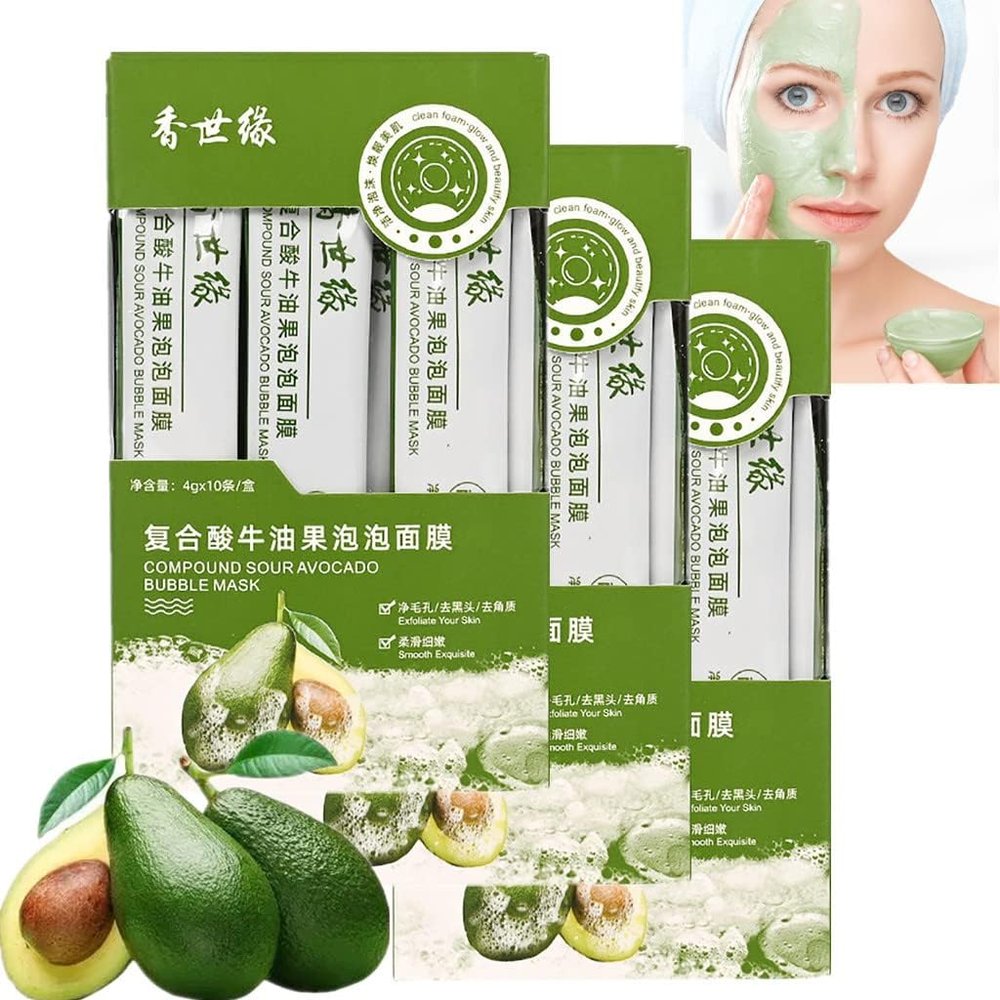 5/7 Box Compound Sour Avocado Bubble Mask for Face, Avocado compound Sour Foam Mask, Deep Cleansing Avocado Bubble Mask for Facial Exfoliating, Blackhead Remover, Pores Minimize, and Hydrating (7 Box)