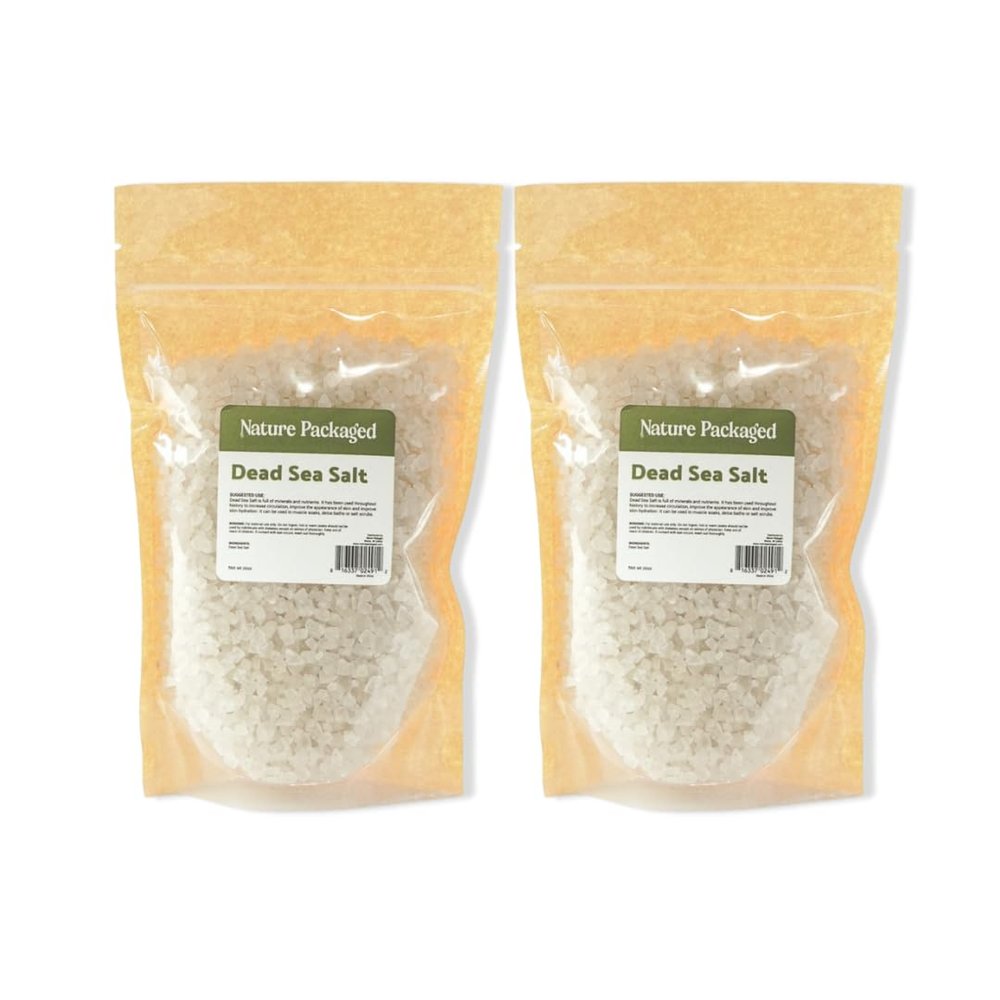 Nature Packaged Dead Sea Salt (16oz) - Direct from The Shore of The Dead Sea - Organic Salt for Body Scrubs, Adding to Baths, and Foot Soaking 2 Packs