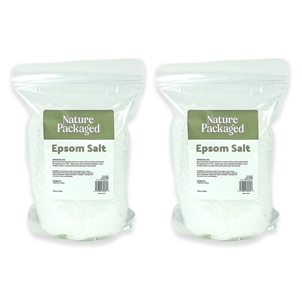 Nature Packaged Epsom Salt (48oz) - Direct from The Shore of The Dead Sea - Organic Salt as Body Scrubs, Bath Salt, and Foot Bath Soak 2 Packs