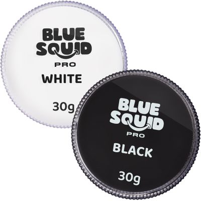 Blue Squid Face Paint Water Based Single Cake Professional Face & Body Paint - Water Activated, Kids Adults Face Painting for Costume, Halloween Makeup, Cosplay - Classic Black & White Face Paint 30g