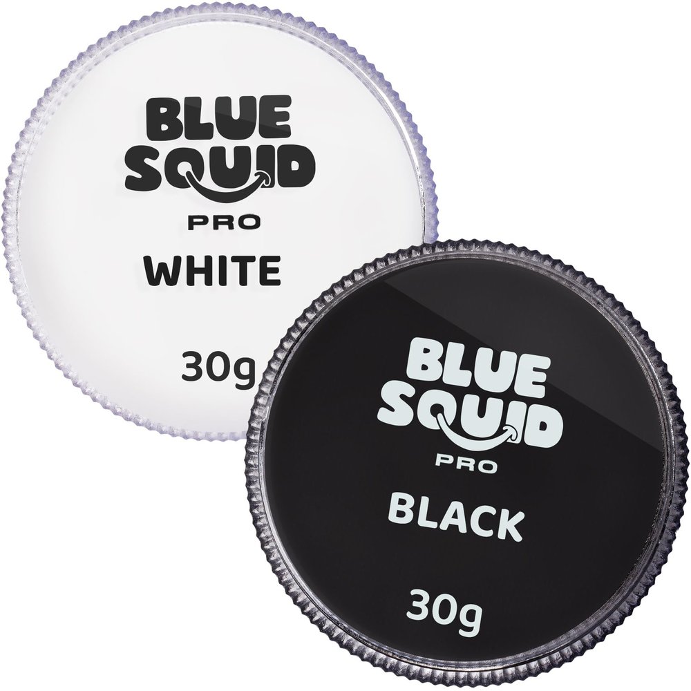 Blue Squid Face Paint Water Based Single Cake Professional Face & Body Paint - Water Activated, Kids Adults Face Painting for Costume, Halloween Makeup, Cosplay - Classic Black & White Face Paint 30g