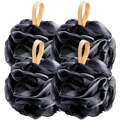 Fishent Loofah Bath Sponge Shower Loofahs, 4 Pack Soft Loofa Exfoliating Body Scrubber Mesh Shower Puff Pouf Ball Luffa for Men and Women(50g/pcs) (Black)