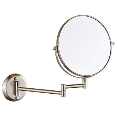 8-Inch Wall Mounted Makeup Mirror, Double Sided Magnifying Makeup Mirror for Bathroom, 3x/5x/7x/10x Magnification, 360 Degree SwivelNo Light, Extendable Arm, Round (Color : Nickel Brushed, Size : 5X