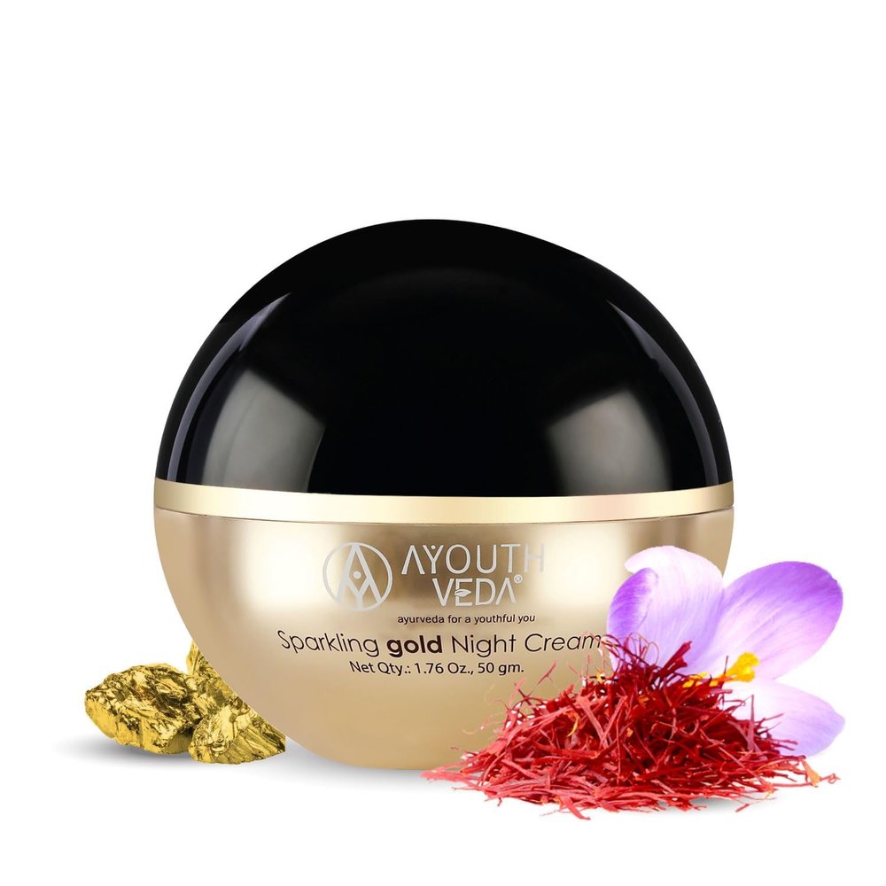 Glamzy Sparkling 24K Nano Elemental Gold Night Cream| Enriched with 24k Gold & Kashmiri Saffron|Reduces Fine Lines, Nourishes Skin, Improves Skin Firmness| (Luxury Packaging Pack of 1-50g)