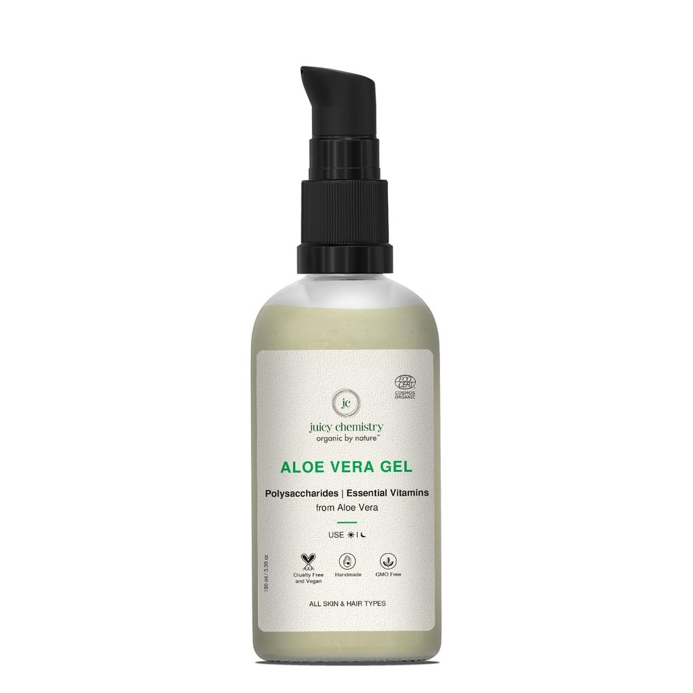 Glamzy Aloe Vera Gel, 100 ml | Organic Multi-purpose Aloe Vera Gel for Skin & Hair | Non-sticky, Hydrating, Ecocert Certified Organic for Men & Women | Cruelty-free & 100% Vegan