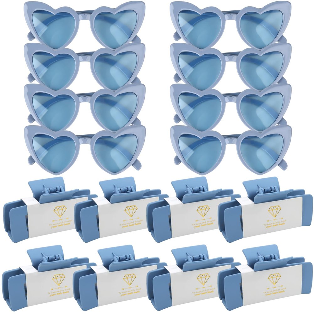 16pcs Bridesmaid Proposal Gifts 4.1inch square Matte Bachelorette Claw Clips Sunglasses set of 12 Cute Hair Clips for Wedding Party Favors(16pcs Dusty Blue)