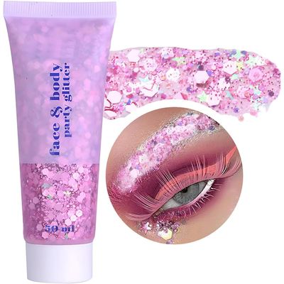 Body Glitter Gel, Face Glitters Body Gel Sequins Shimmer Liquid Eyeshadow, Chunky Glitter for Face Hair Nails, Holographic Cosmetic Laser Powder Festival Glitter Makeup 50ml (Agate Color)