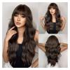 GRFIT Wigs Use Heat Resistant Fiber Wigs Dark Brown Mixed Long Water Wave Synthetic Natural Wigs With Bangs for Women Daily Party Lace Wigs (Color : LC2088-2) view 1