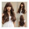 GRFIT Wigs Use Heat Resistant Fiber Wigs Dark Brown Mixed Long Water Wave Synthetic Natural Wigs With Bangs for Women Daily Party Lace Wigs (Color : LC2088-2) view 2