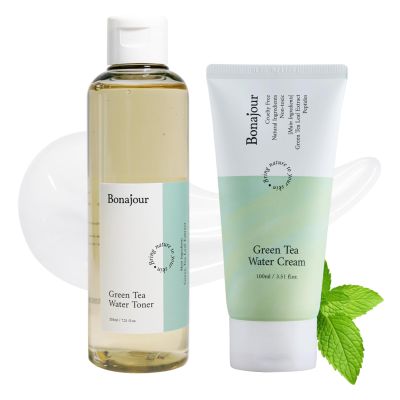BONAJOUR] Green Tea Water Bomb Cream & Toner Set, Vegan moisturizer Duo, 7.2+3.38 fl.oz