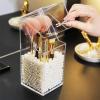 Makeup Brush Holder, Makeup Brush Organizer with White Pearls and Lid, Dustproof Acrylic Large Capacity Heavy Duty Artificial Pearls Cosmetic Brush Organizer for Vanity Desktop Bathroom Countertop view 4