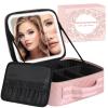 Makeup Bag with LED Lighted Mirror| Portable Makeup Organizer Train Case with 2X/3X Magnification & 3 Color Lights for Precision, Adjustable Brightness| Elegant Gift Packaging, Gift for Women, Pink view 1