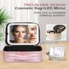 Makeup Bag with LED Lighted Mirror| Portable Makeup Organizer Train Case with 2X/3X Magnification & 3 Color Lights for Precision, Adjustable Brightness| Elegant Gift Packaging, Gift for Women, Pink view 2