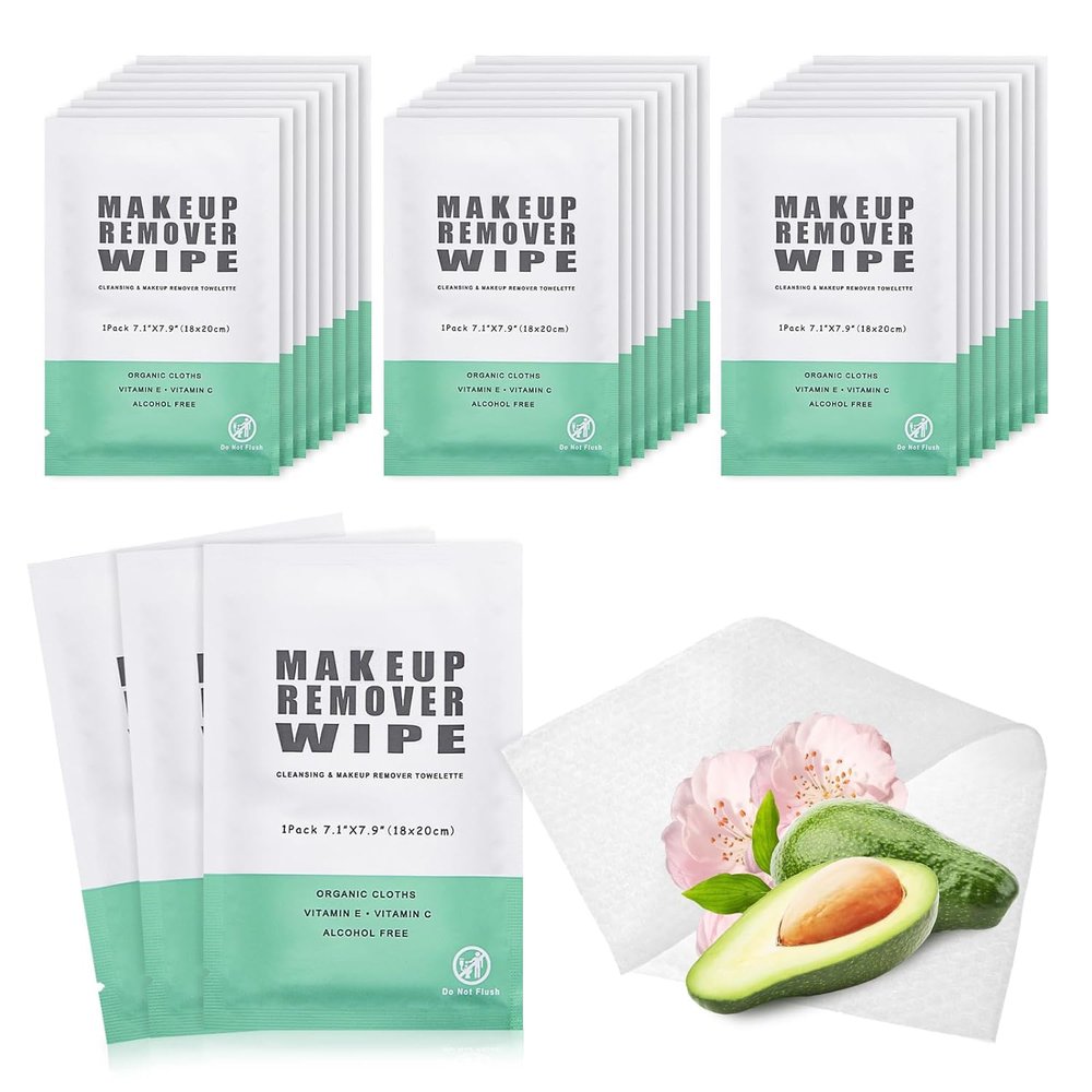 Gisdo 100 pcs Disposable Skin Cleansing Wipes, Individual Wrapped, Safe, Convenient, Lightweight, Remove Makeup(Green)