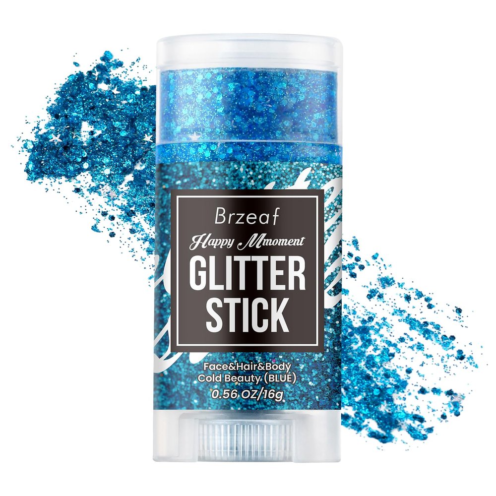 Brzeaf Waterproof Blue Glitter Stick, Body Glitter, Singer Concerts Music Festival Rave Accessories Safe Ingredients & Long Lasting, Hair Eyeshadow Face Glitter Stick,