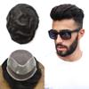 Hair System for Men Human Hair Piece Replacement Toupee for Men Fine Mono Lace Front Mens Toupee Durable Poly Skin PU Around Hair Mens Wig Unit 7"X9" #1B Off Black-120% Medium Light to Medium Density view 1