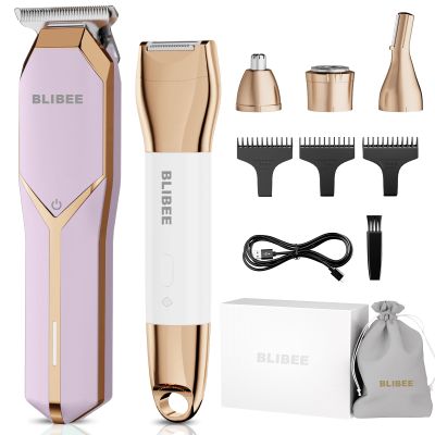 BLIBEE Hair Clippers & Bikini Trimmer for Women - Waterproof Electric Clippers and 4 in 1 Bikini Trimmer Set, Deluxe Hair Trimmer, Wet/Dry Body Shaver for Nose Eyebrows Beard Pubic Hair, Mauve