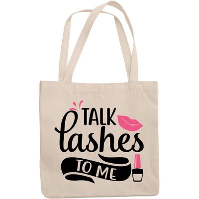 12oz Canvas Tote Bag - Talk Lashes to Me with Mascara Design - Beauty Themed Merch for Makeup Artist or Cosmetologist, Gift for Makeup Lovers & Beauticians