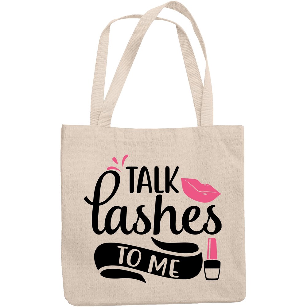 12oz Canvas Tote Bag - Talk Lashes to Me with Mascara Design - Beauty Themed Merch for Makeup Artist or Cosmetologist, Gift for Makeup Lovers & Beauticians