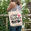 12oz Canvas Tote Bag - Talk Lashes to Me with Mascara Design - Beauty Themed Merch for Makeup Artist or Cosmetologist, Gift for Makeup Lovers & Beauticians view 2