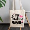 12oz Canvas Tote Bag - Talk Lashes to Me with Mascara Design - Beauty Themed Merch for Makeup Artist or Cosmetologist, Gift for Makeup Lovers & Beauticians view 3