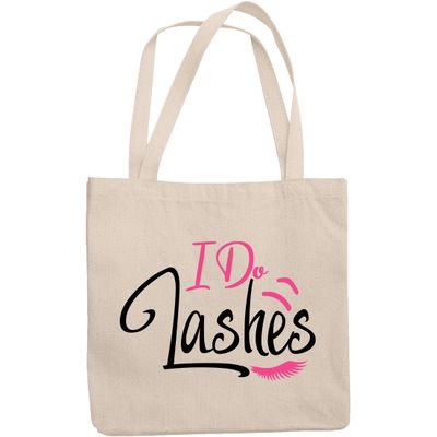 12oz Canvas Tote Bag - I Do Lashes, Eyelash Artist Quote with Lash Design - Beauty Themed Merch for Makeup Artist or Cosmetologist, Gift for Makeup Lovers & Beauticians