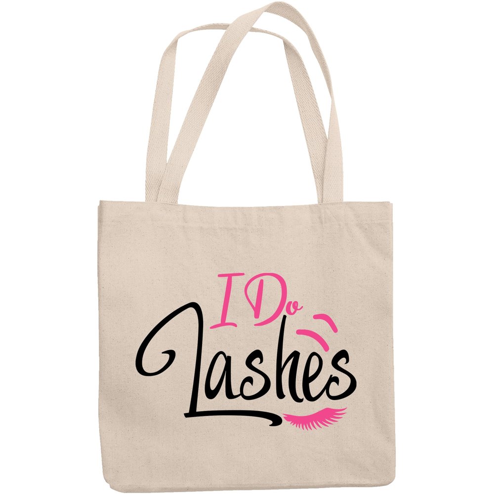 12oz Canvas Tote Bag - I Do Lashes, Eyelash Artist Quote with Lash Design - Beauty Themed Merch for Makeup Artist or Cosmetologist, Gift for Makeup Lovers & Beauticians