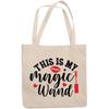 12oz Canvas Tote Bag - My Magic Wand with Mascara Brush or Applicator Design - Beauty Themed Merch for Makeup Artist or Cosmetologist, Gift for Makeup Lovers & Beauticians view 1