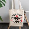 12oz Canvas Tote Bag - My Magic Wand with Mascara Brush or Applicator Design - Beauty Themed Merch for Makeup Artist or Cosmetologist, Gift for Makeup Lovers & Beauticians view 3