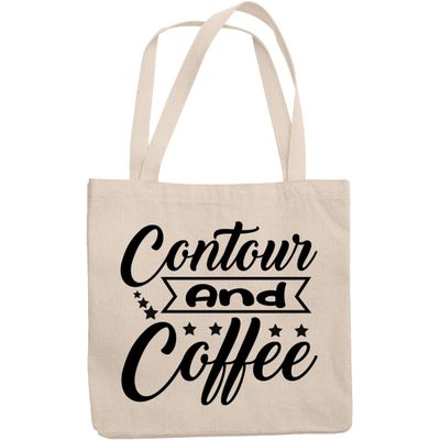 12oz Canvas Tote Bag - Contour and Coffee, Caffeine Lover Beauty Enthusiast Quote - Beauty Themed Merch for Makeup Artist or Cosmetologist, Gift for Makeup Lovers & Beauticians