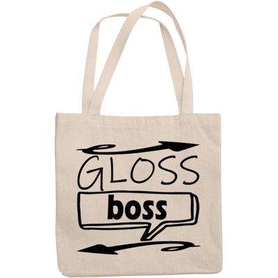 12oz Canvas Tote Bag - Gloss Boss, Lip Gloss Collector or Enthusiast Quote - Beauty Themed Merch for Makeup Artist or Cosmetologist, Gift for Makeup Lovers & Beauticians