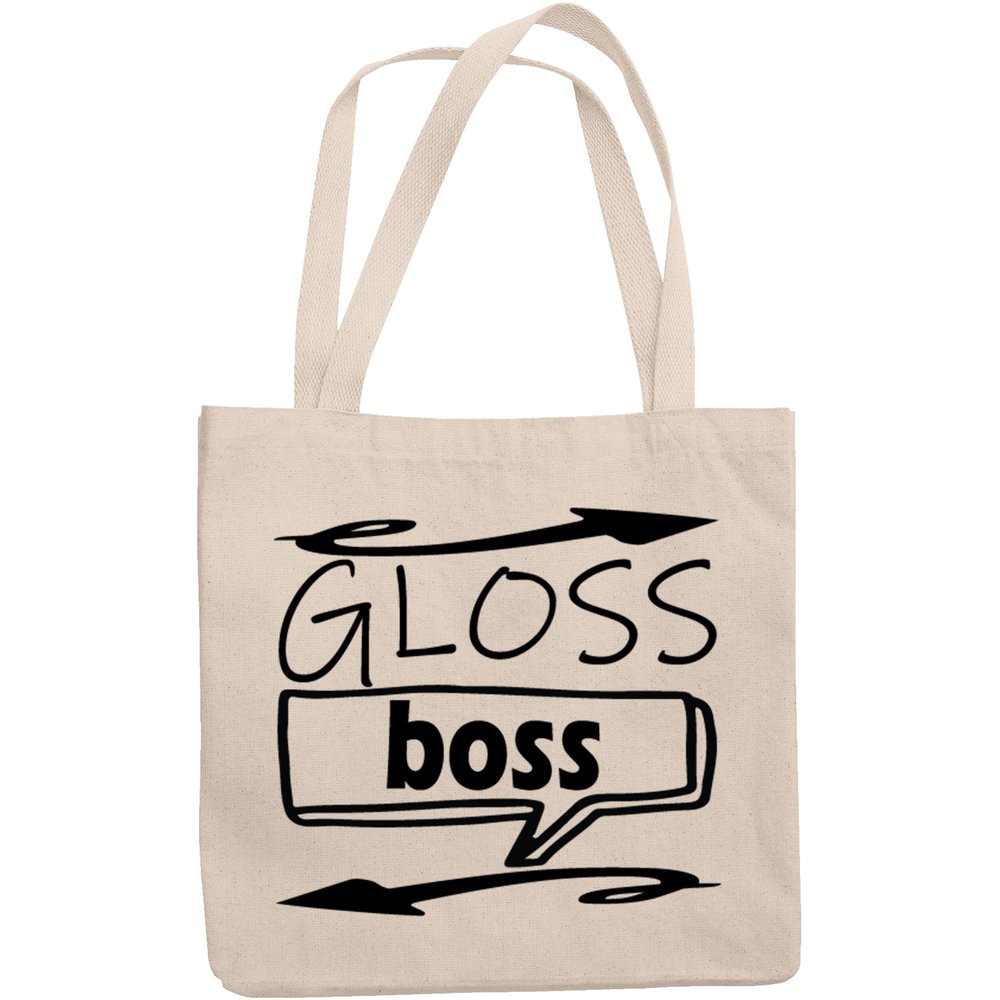 12oz Canvas Tote Bag - Gloss Boss, Lip Gloss Collector or Enthusiast Quote - Beauty Themed Merch for Makeup Artist or Cosmetologist, Gift for Makeup Lovers & Beauticians