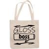 12oz Canvas Tote Bag - Gloss Boss, Lip Gloss Collector or Enthusiast Quote - Beauty Themed Merch for Makeup Artist or Cosmetologist, Gift for Makeup Lovers & Beauticians view 1