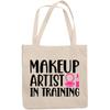 12oz Canvas Tote Bag - Makeup Artist in Training with Compact Mirror & Lipstick Design - Beauty Themed Merch for Makeup Artist or Cosmetologist, Gift for Makeup Lovers & Beauticians view 1
