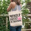 12oz Canvas Tote Bag - Makeup Artist in Training with Compact Mirror & Lipstick Design - Beauty Themed Merch for Makeup Artist or Cosmetologist, Gift for Makeup Lovers & Beauticians view 2