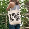 12oz Canvas Tote Bag - Talk Lashes to Me, Humorous Eyelash or Lash Quote - Beauty Themed Merch for Makeup Artist or Cosmetologist, Gift for Makeup Lovers & Beauticians view 2