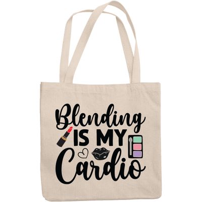 12oz Canvas Tote Bag - Blending Is My Cardio with Eyeshadow Palette, Lips & Red Lipstick Design - Beauty Themed Merch for Makeup Artist or Cosmetologist, Gift for Makeup Lovers & Beauticians