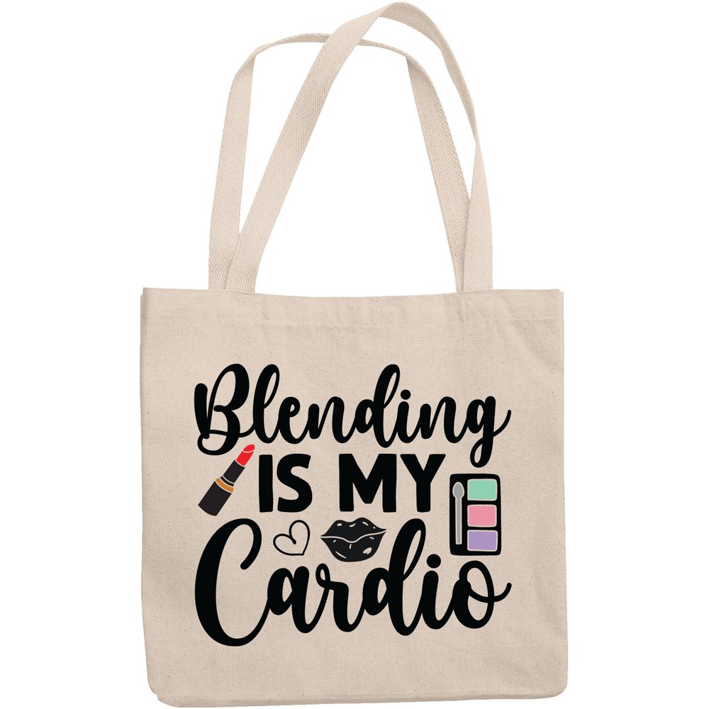 12oz Canvas Tote Bag - Blending Is My Cardio with Eyeshadow Palette, Lips & Red Lipstick Design - Beauty Themed Merch for Makeup Artist or Cosmetologist, Gift for Makeup Lovers & Beauticians