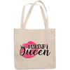 12oz Canvas Tote Bag - Makeup Queen with Crown, Pink Lipstick & Smooch Design - Beauty Themed Merch for Makeup Artist or Cosmetologist, Gift for Makeup Lovers & Beauticians view 1