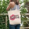 12oz Canvas Tote Bag - Makeup Queen with Crown, Pink Lipstick & Smooch Design - Beauty Themed Merch for Makeup Artist or Cosmetologist, Gift for Makeup Lovers & Beauticians view 2
