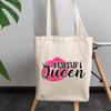 12oz Canvas Tote Bag - Makeup Queen with Crown, Pink Lipstick & Smooch Design - Beauty Themed Merch for Makeup Artist or Cosmetologist, Gift for Makeup Lovers & Beauticians view 3