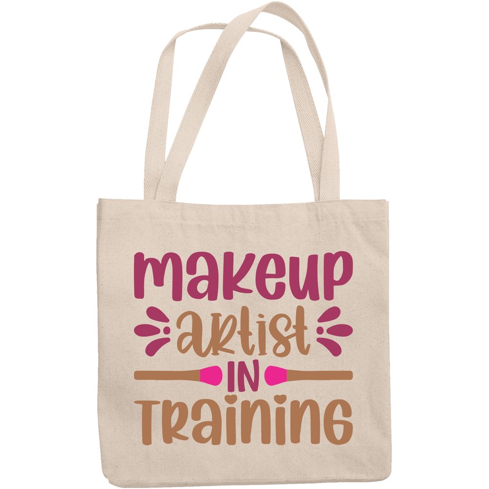 12oz Canvas Tote Bag - Makeup Artist in Training, Beautician Trainee Quote - Beauty Themed Merch for Makeup Artist or Cosmetologist, Gift for Makeup Lovers & Beauticians