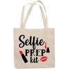 12oz Canvas Tote Bag - Selfie Prep Kit, Term for Cosmetics Bag w/Eyeliner, Red Lipstick & Lips Design - Beauty Themed Merch for Makeup Artist or Cosmetologist, Gift for Makeup Lovers & Beauticians view 1