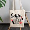 12oz Canvas Tote Bag - Selfie Prep Kit, Term for Cosmetics Bag w/Eyeliner, Red Lipstick & Lips Design - Beauty Themed Merch for Makeup Artist or Cosmetologist, Gift for Makeup Lovers & Beauticians view 3